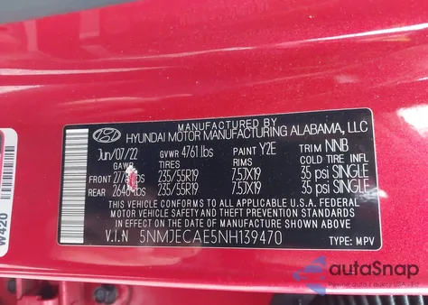 2022 Hyundai Tucson Limited from USA, damaged, VIN 5NMJECAE5NH139470